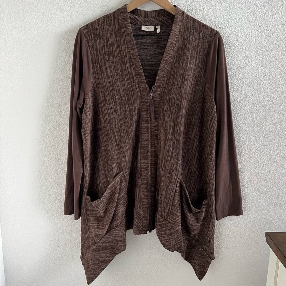 Logo by Lori Goldstein Knit Cardigan with Faux Suede Details Medium